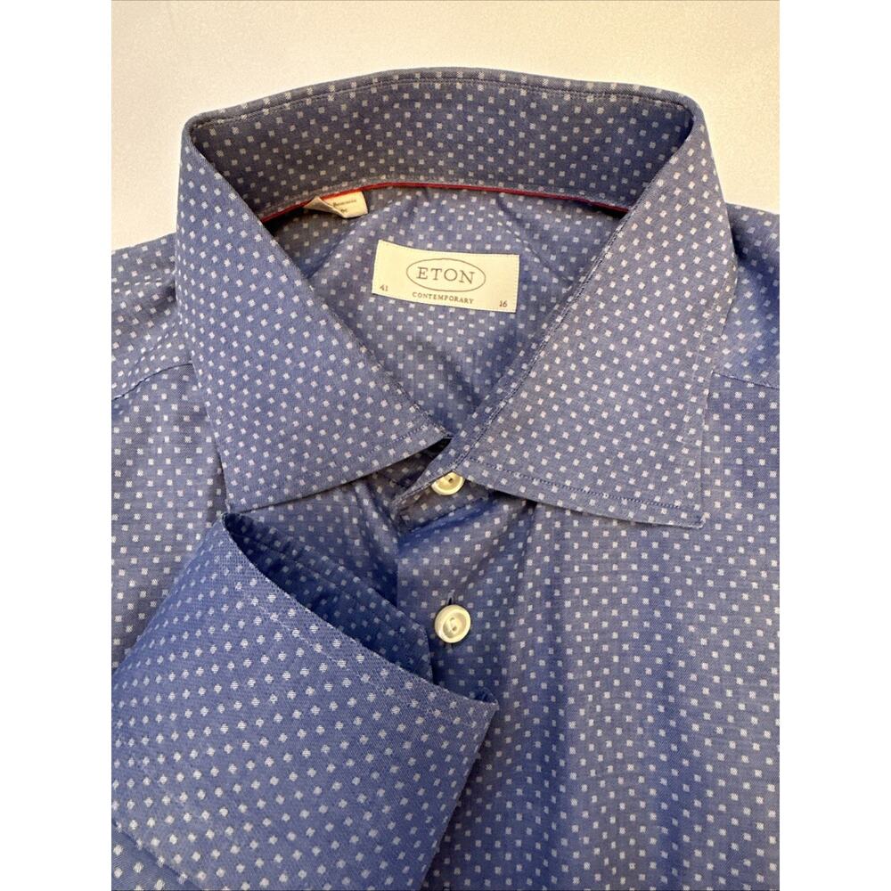 ETON‎ Shirt Men's 16 41 Blue Pattern Contempoary Dress Long Sleeve Button Down